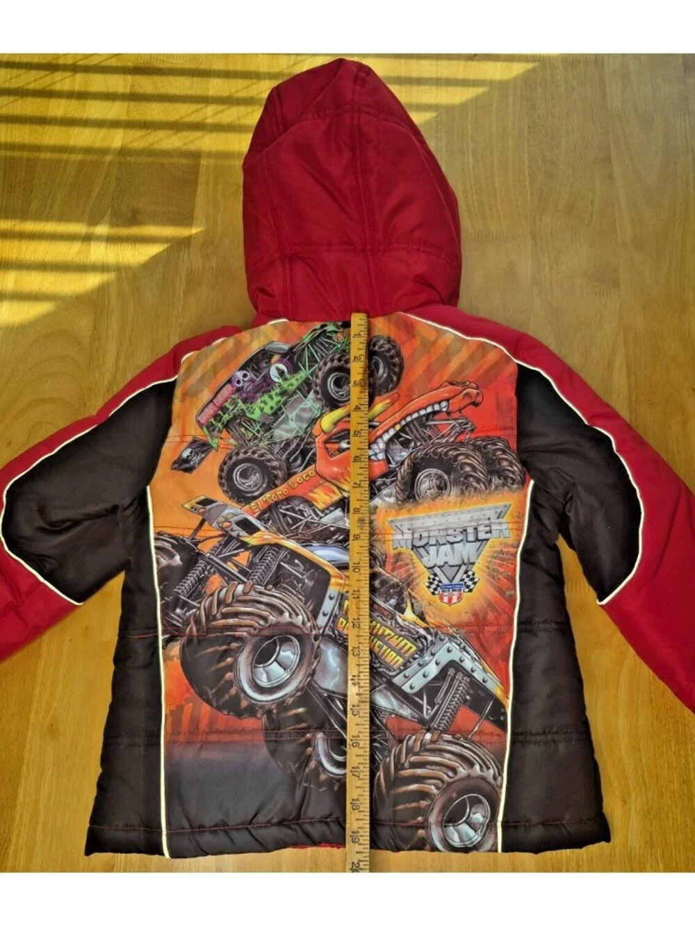 Monster Jam Kids Puffer Jacket Red Black Hooded Size M (8) – 2012 Monster Trucks